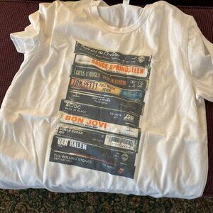 Rock cassettes t-shirt, rock band shirt, unisex tee, vintage feel, 90s tee white